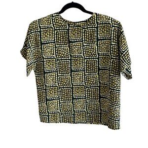 Vintage 80s Che Studio Black and Gold Geometric Short Sleeve Blouse Size Medium